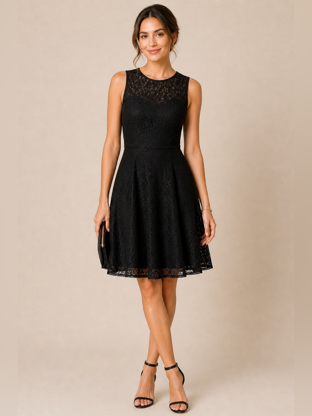 Banana Republic Black Lace Fit Flare Dress Sleeveless Cocktail Sz 8